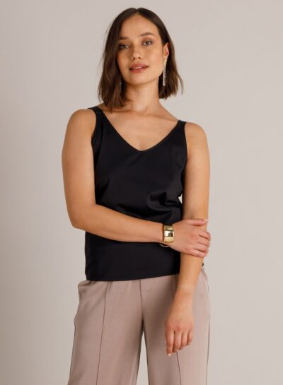 Travelstof singlet met glitterbandjes