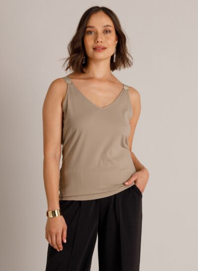 Travelstof singlet met glitterbandjes