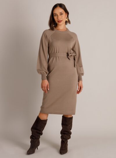 Gebreide jurk met ceintuur en glitter
