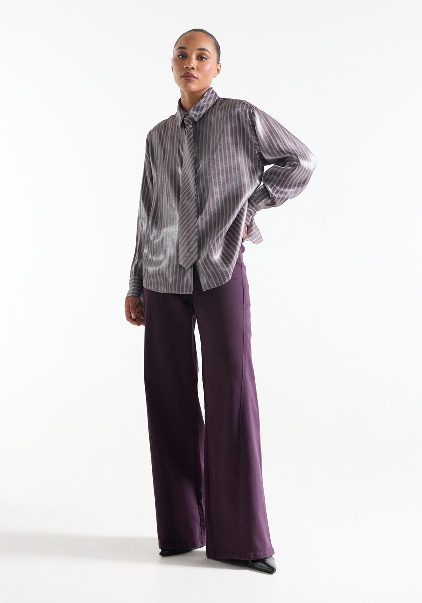 Paarse blouse met glanzende finish - Afbeelding 6