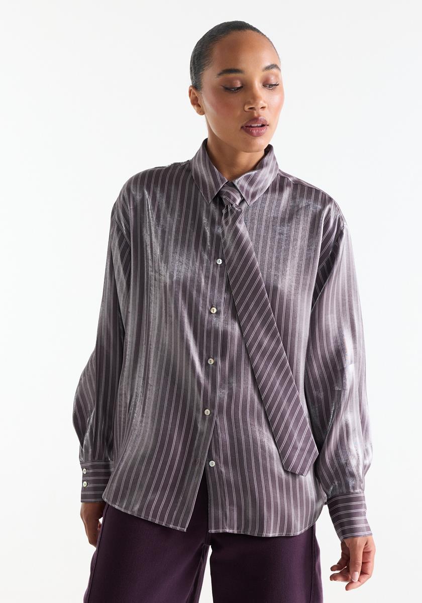 Paarse blouse met glanzende finish - Afbeelding 5