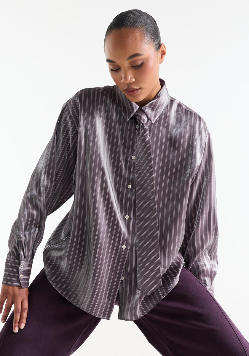 Paarse blouse met glanzende finish - Afbeelding 4