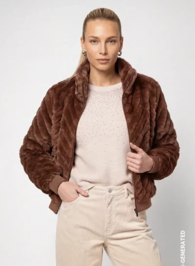 Faux fur jas met zigzagpatroon