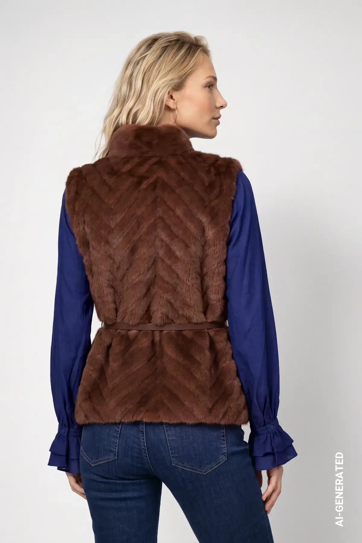 Kunstbond gilet met tailleceintuur - Afbeelding 2