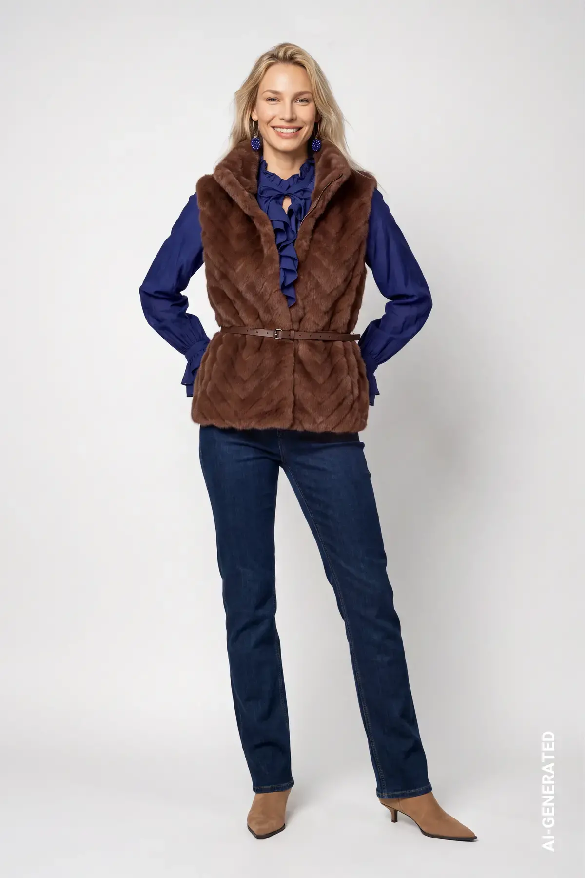 Kunstbond gilet met tailleceintuur - Afbeelding 5