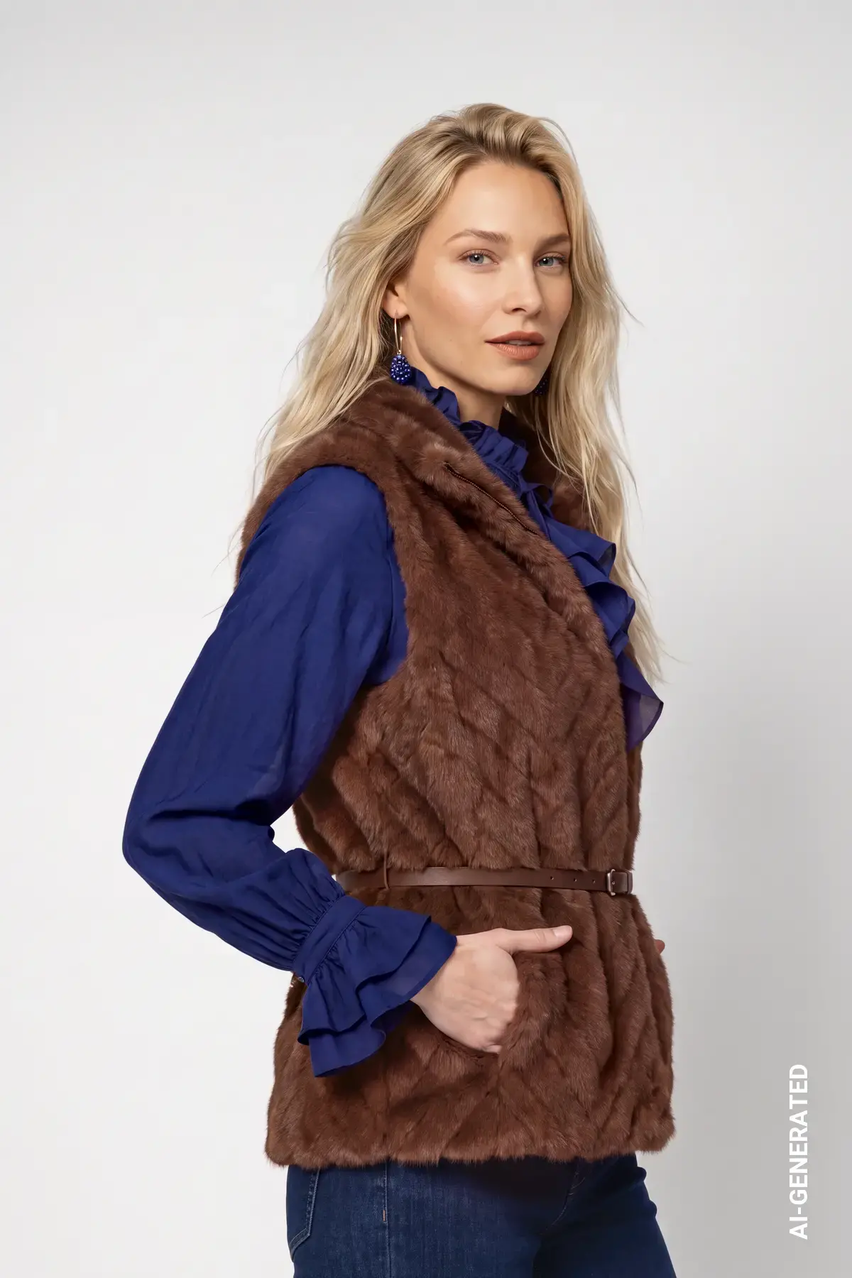 Kunstbond gilet met tailleceintuur - Afbeelding 3