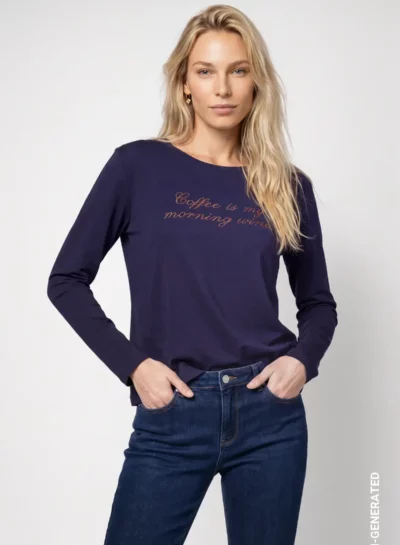Shirt met lange mouwen en strass opschrift