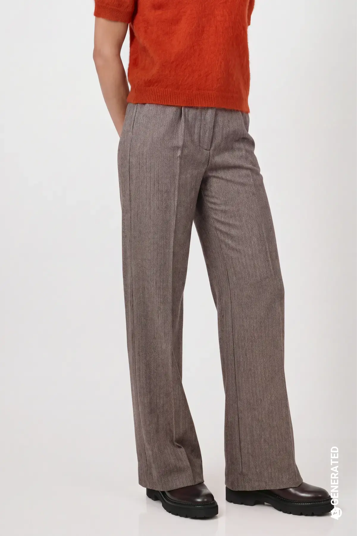 Broek met wijde pijpen en visgraatpatroon monari