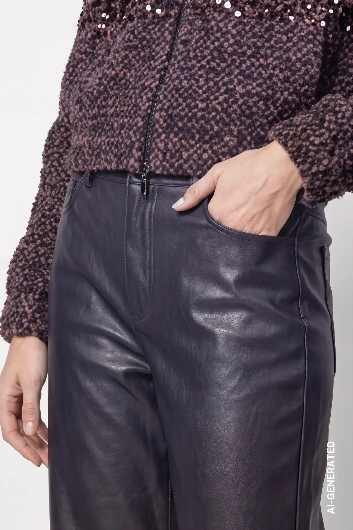 Broek met wijde pijpen van kunstleer - Afbeelding 4