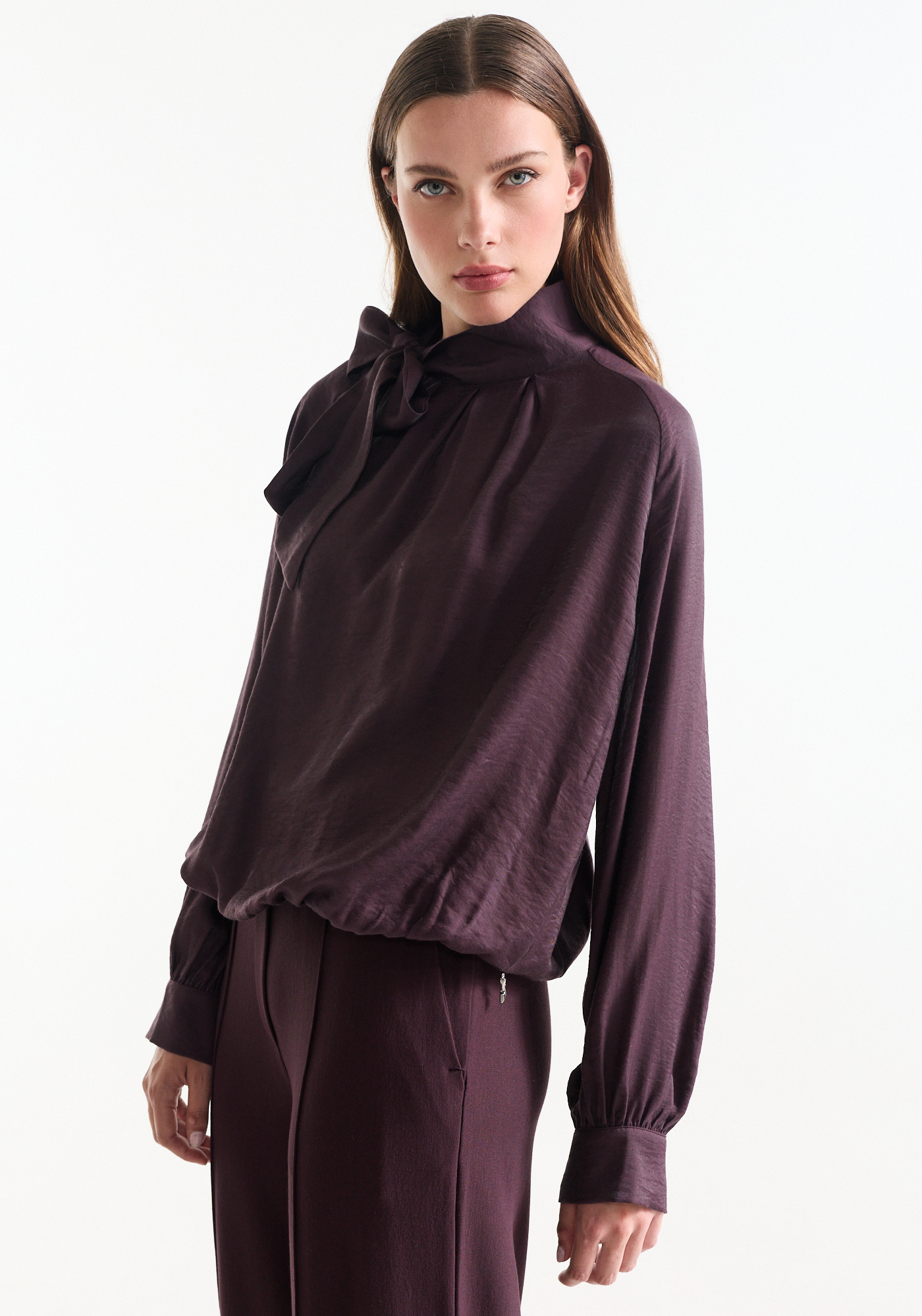 Paarse blouse met hoge hals jansen amsterdam