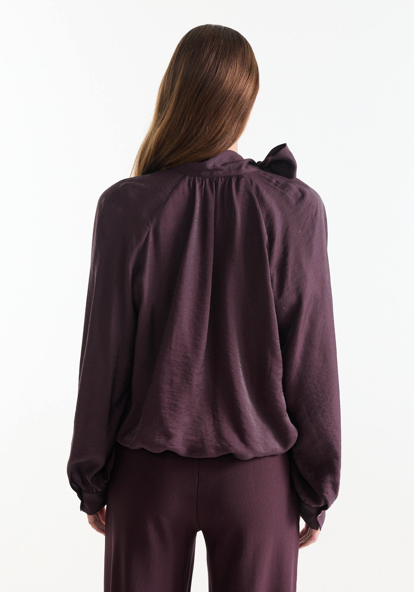 Paarse blouse met hoge hals - Afbeelding 2