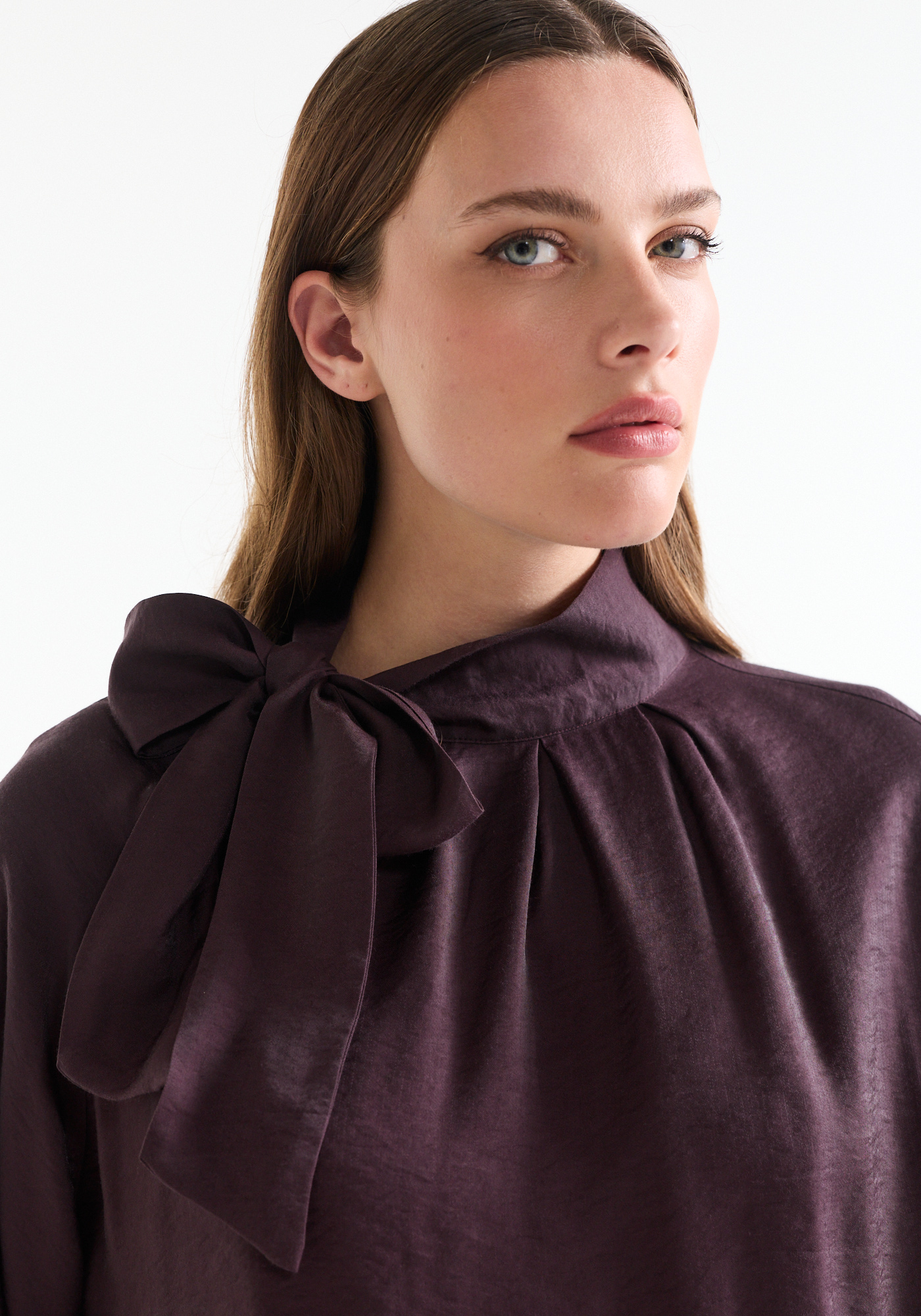 Paarse blouse met hoge hals - Afbeelding 3
